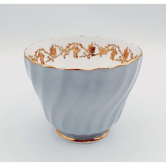 Aynsley Bone China Teacup and Saucer, Gray Swirl - Picture 10 of 13